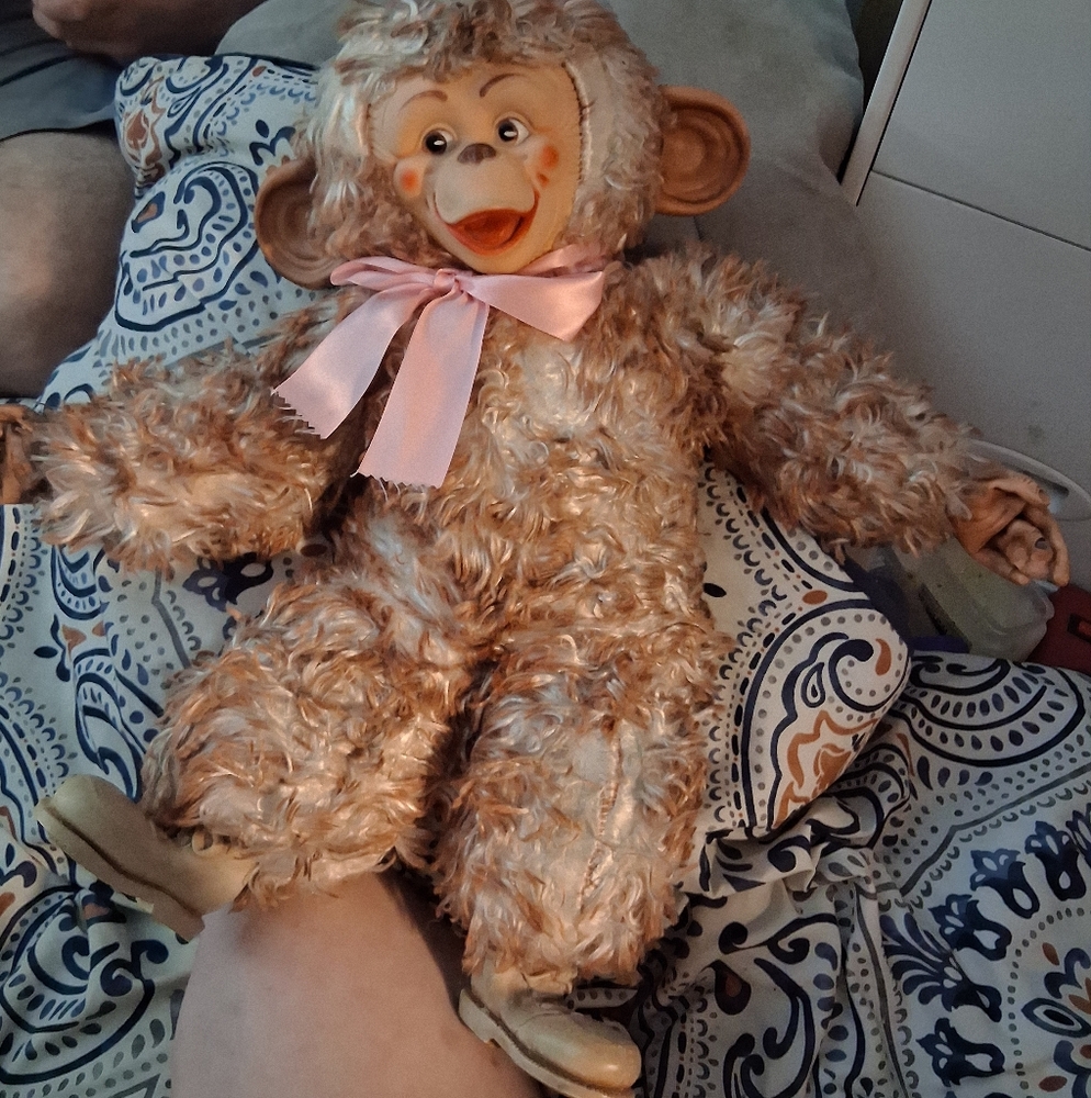 Adorable Plush Monkey with Pink Bow